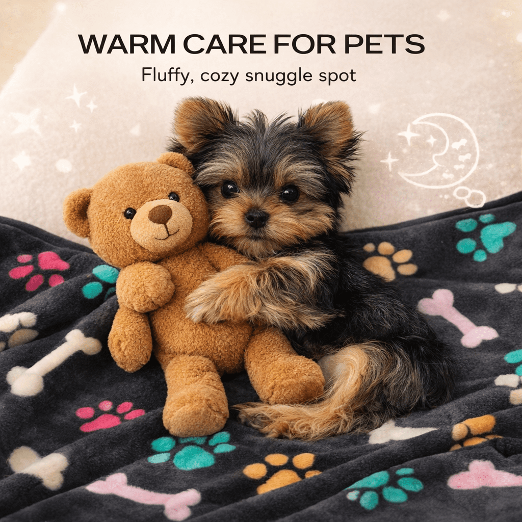 Soft Coral Fleece Pet Blankets, Paw and Bone Print, 3-Pack - Image 6