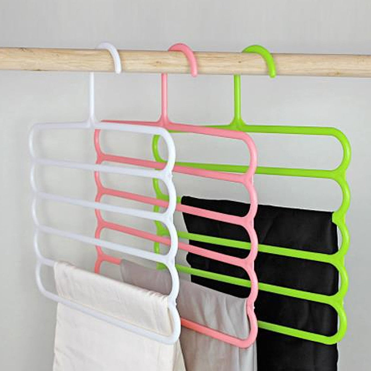 5-Tier Non-Slip Pants Hanger, Space-Saving, Pink - Image 6