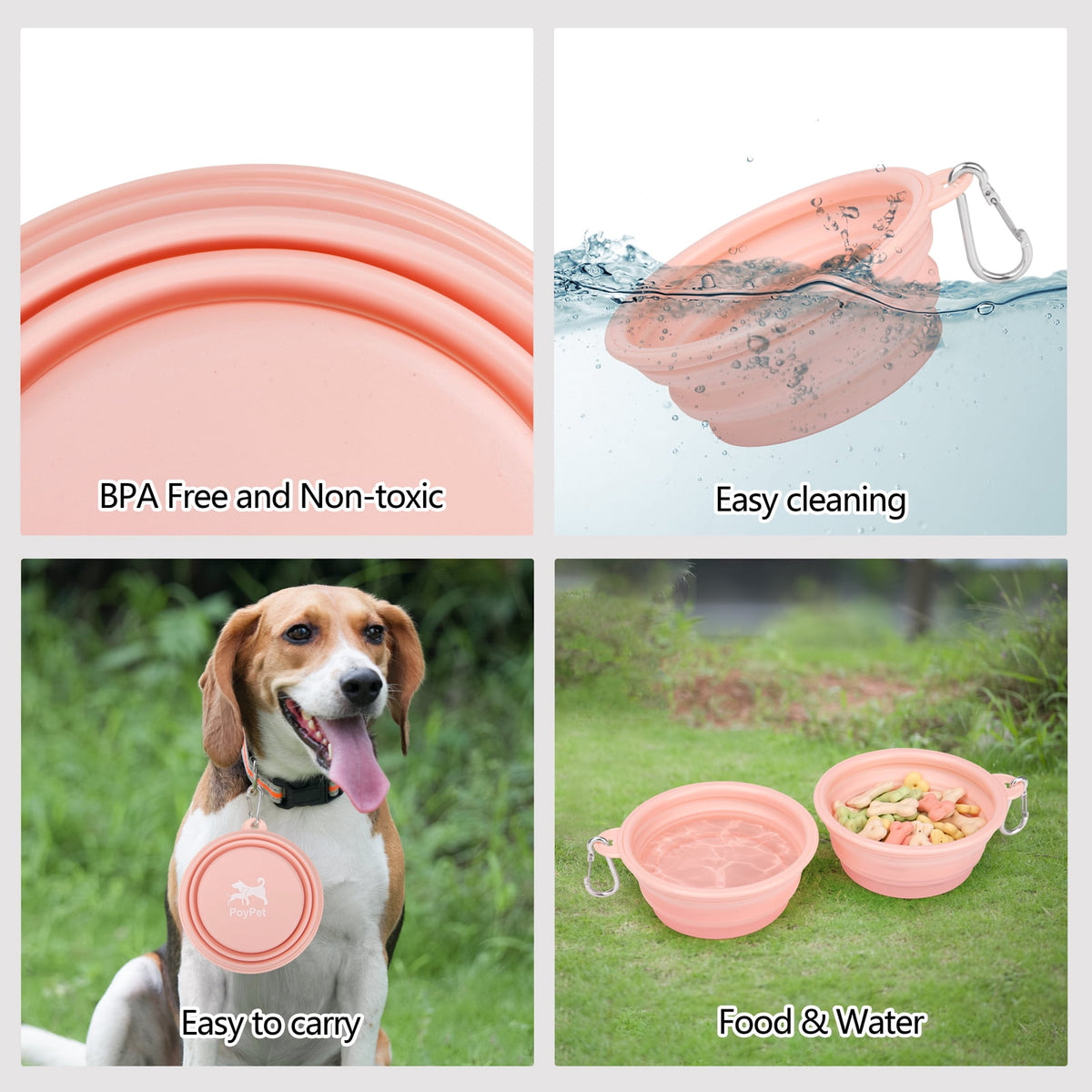Collapsible Travel Bowls for Dogs and Cats, 12 oz and 22 oz, Pink - Image 6