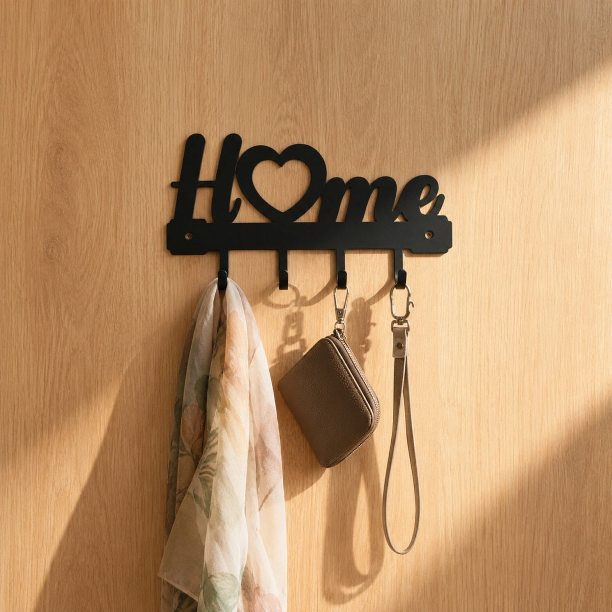 Wall-Mounted Metal Key Rack with 4 Hooks, 6.9 in, Black - Image 6