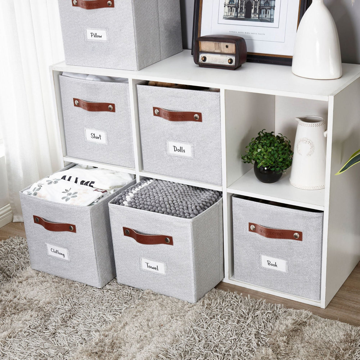 Collapsible Fabric Cube Storage Bins, 13 x 15 x 13 in, Set of 4, Light Grey - Image 6