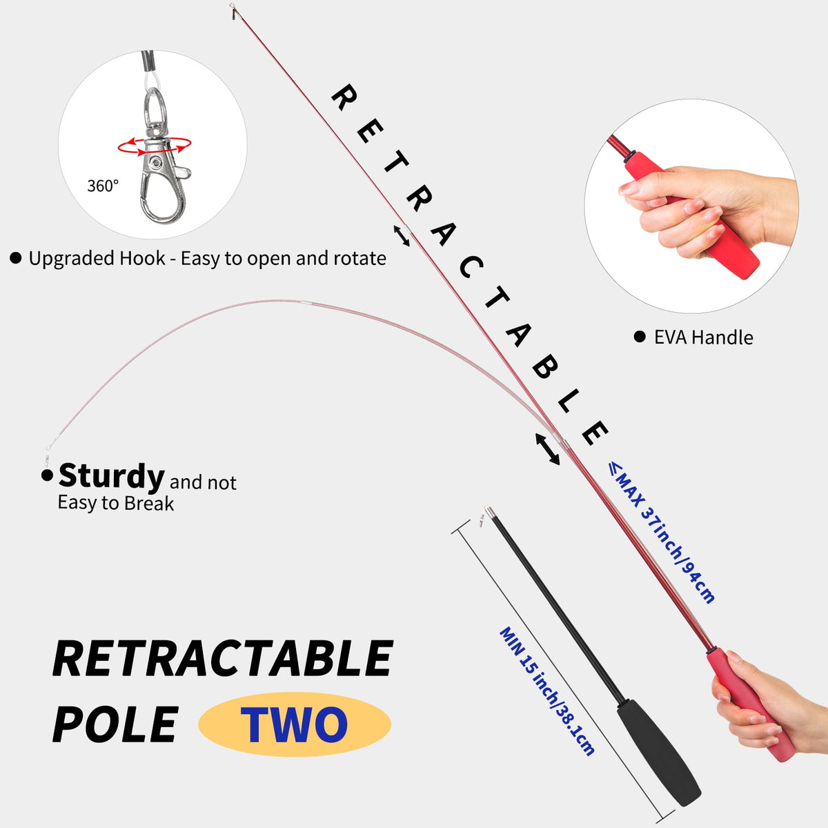 Interactive Cat Feather Wand Set, 2 Retractable Wands and 9 Refills (14 Pieces) - Image 6