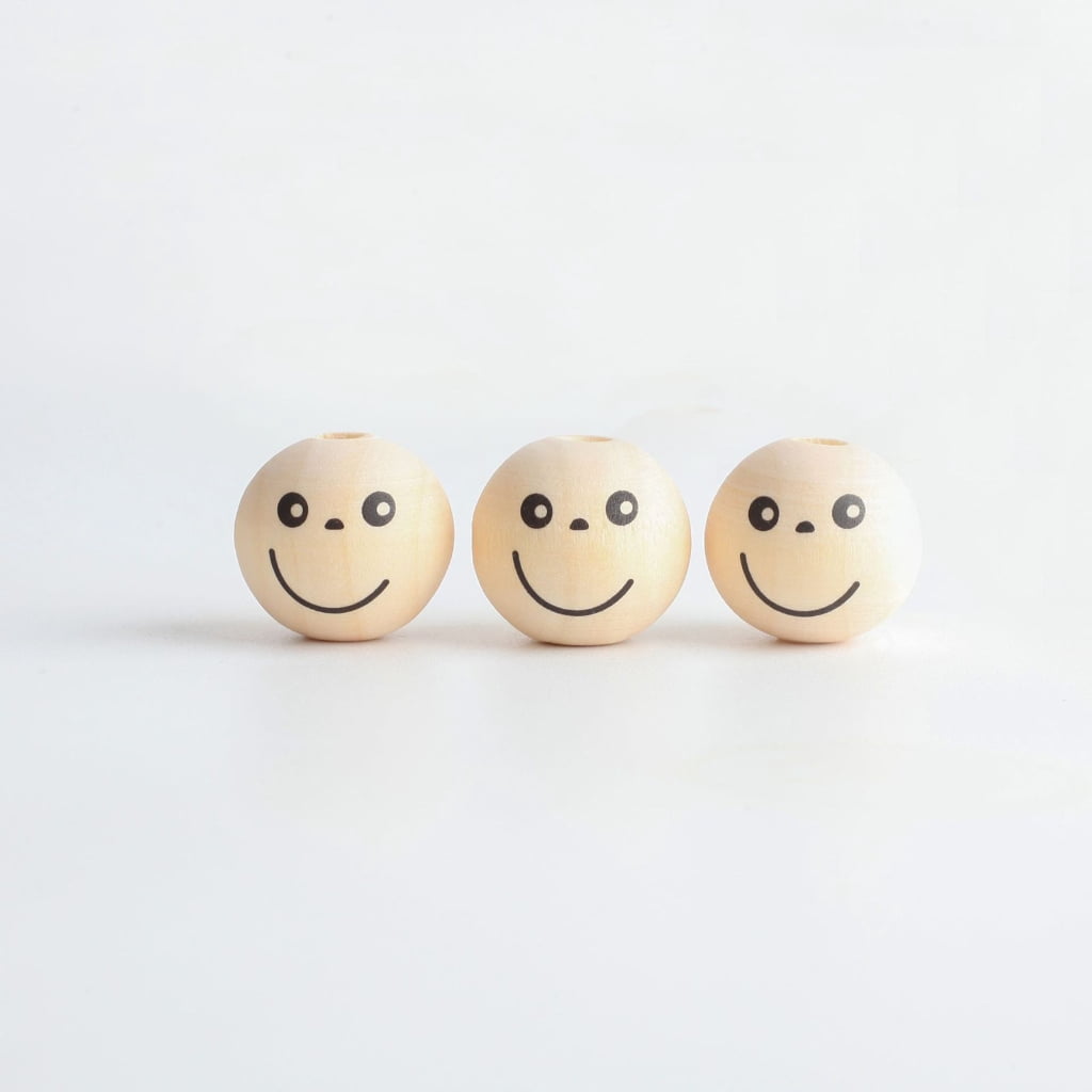 Natural Wooden Smiley Face Beads, 20 Pieces - Image 6