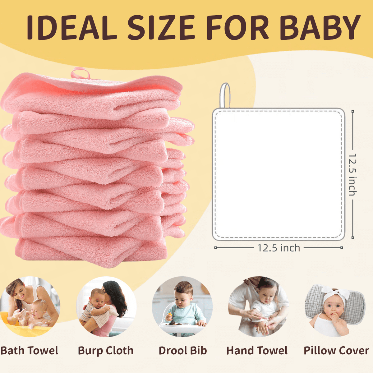 Coral Fleece Baby Washcloths, 12 x 12 in, 12-Pack - Image 6