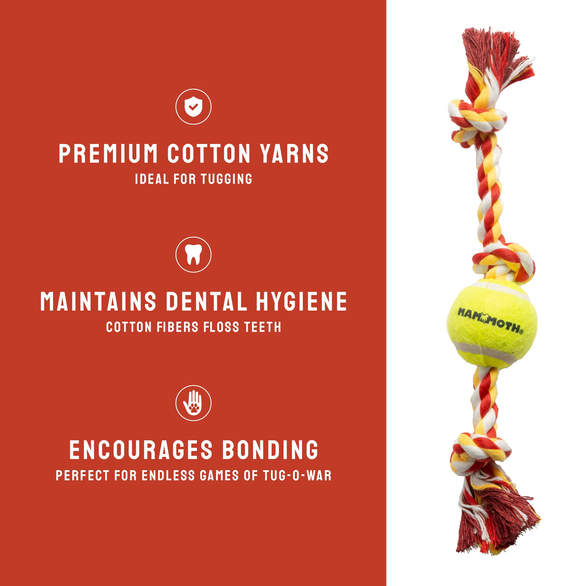 Cotton-Blend 3-Knot Tug Rope Dog Toy with Mini Tennis Ball, 11 in - Image 4