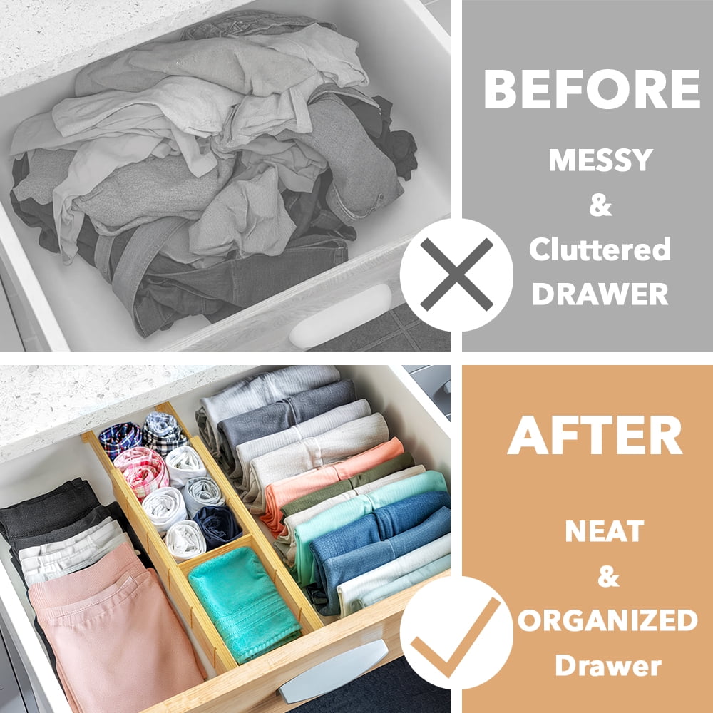 Expandable Bamboo Drawer Dividers, 17-22 in, with Inserts and Labels, 4 Pieces - Image 4