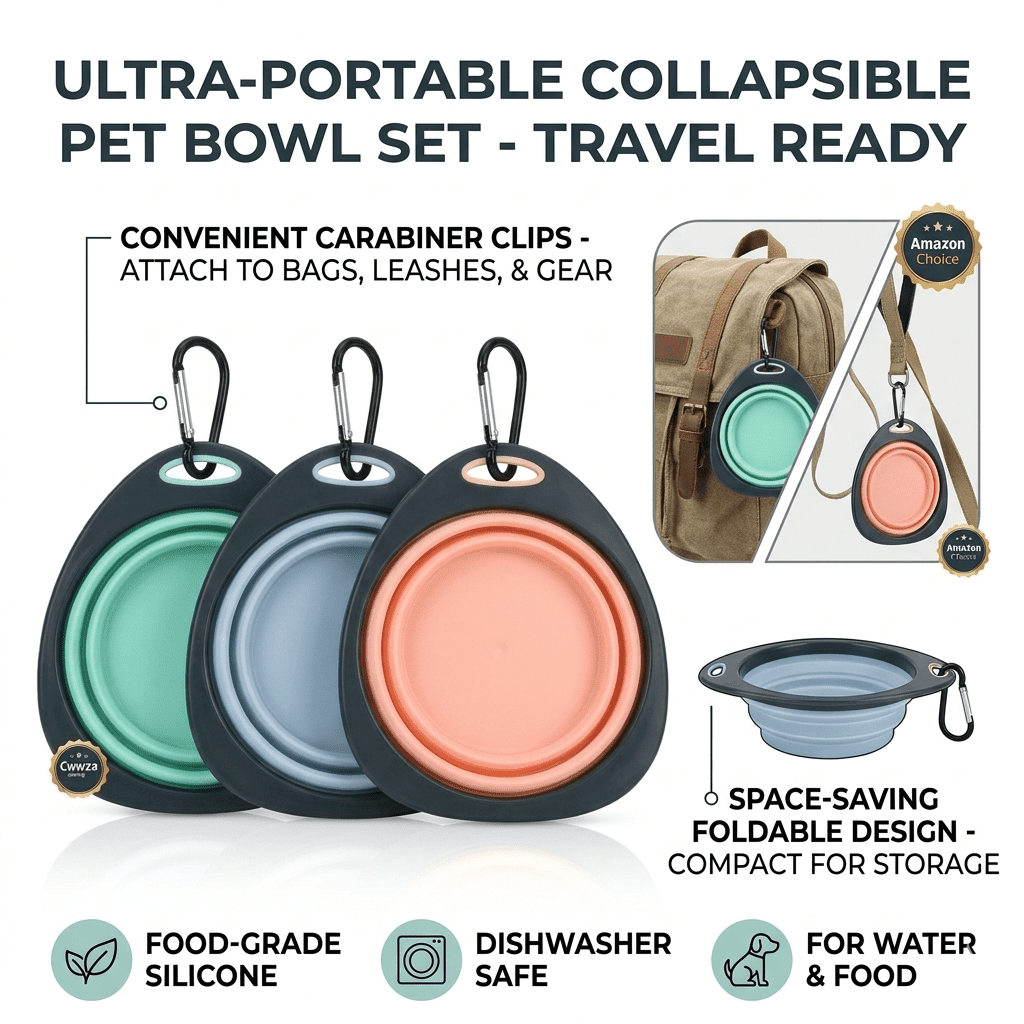 Collapsible Silicone Pet Bowls with Clasp for Travel, Green - Image 2