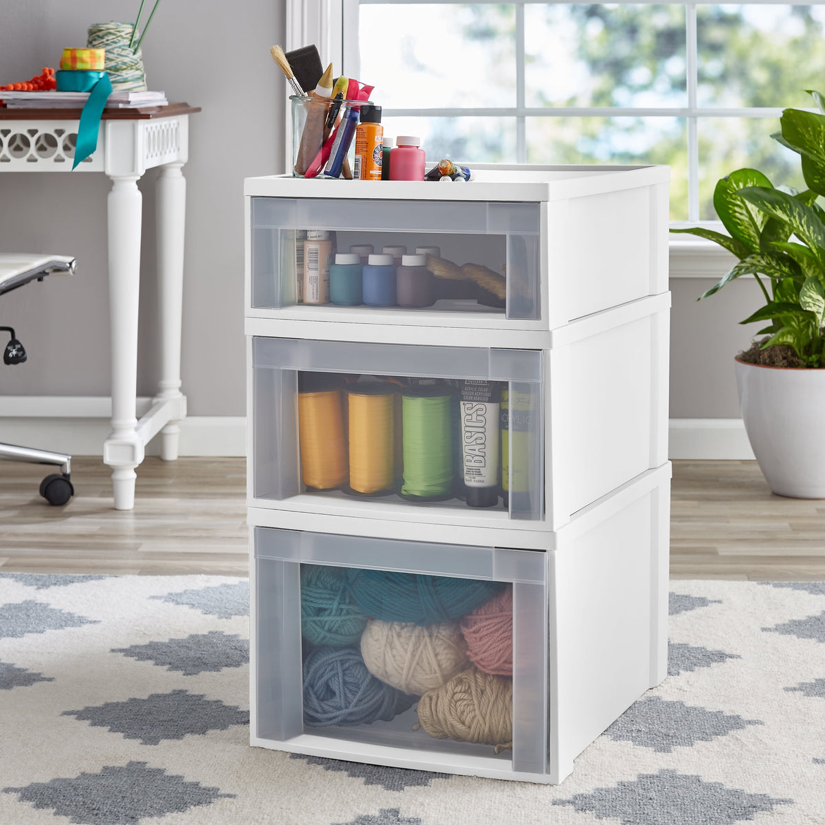 Small Stackable Storage Drawer, 19.75 x 15.5 x 7 in, White - Image 4