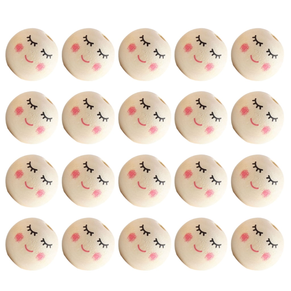 Natural Wooden Smiley Face Beads, 20 Pieces