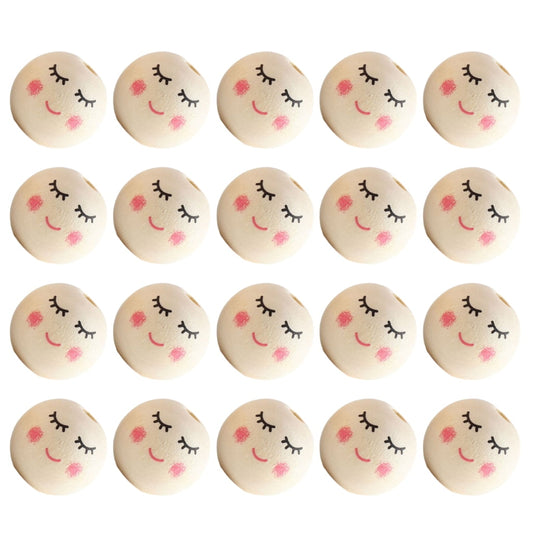 Natural Wooden Smiley Face Beads, 20 Pieces
