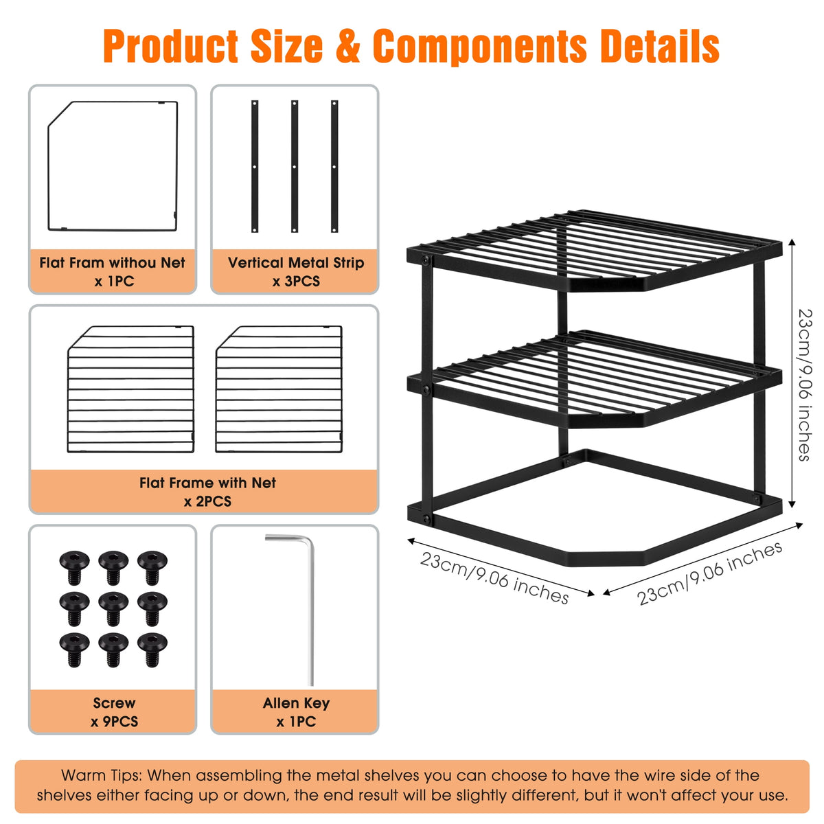 3-Tier Corner Shelf Rack for Kitchen Cabinets, Black - Image 6