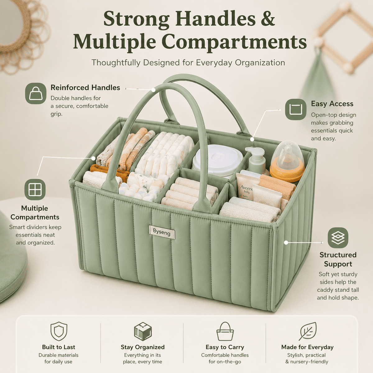 Portable Diaper Caddy with Handles and Removable Dividers - Image 4