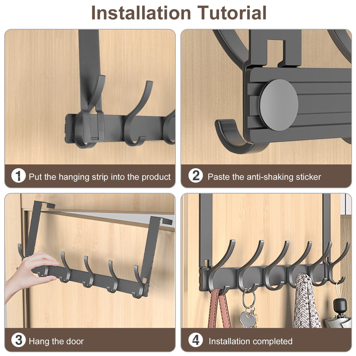 Over-the-Door Hook Rack with 14 Hooks, Stainless Steel, Gray - Image 4