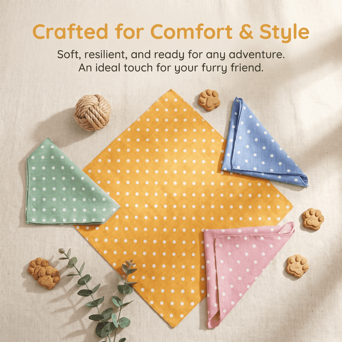 Puppy Bandanas, 17.7 in Square, Washable, 4-Pack - Image 5