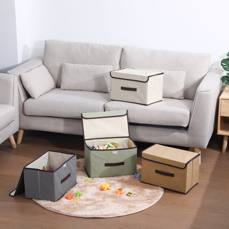 Fabric Storage Bins with Lids and Handles, 14 x 9 x 9 in, Stackable, 4-Pack - Image 3