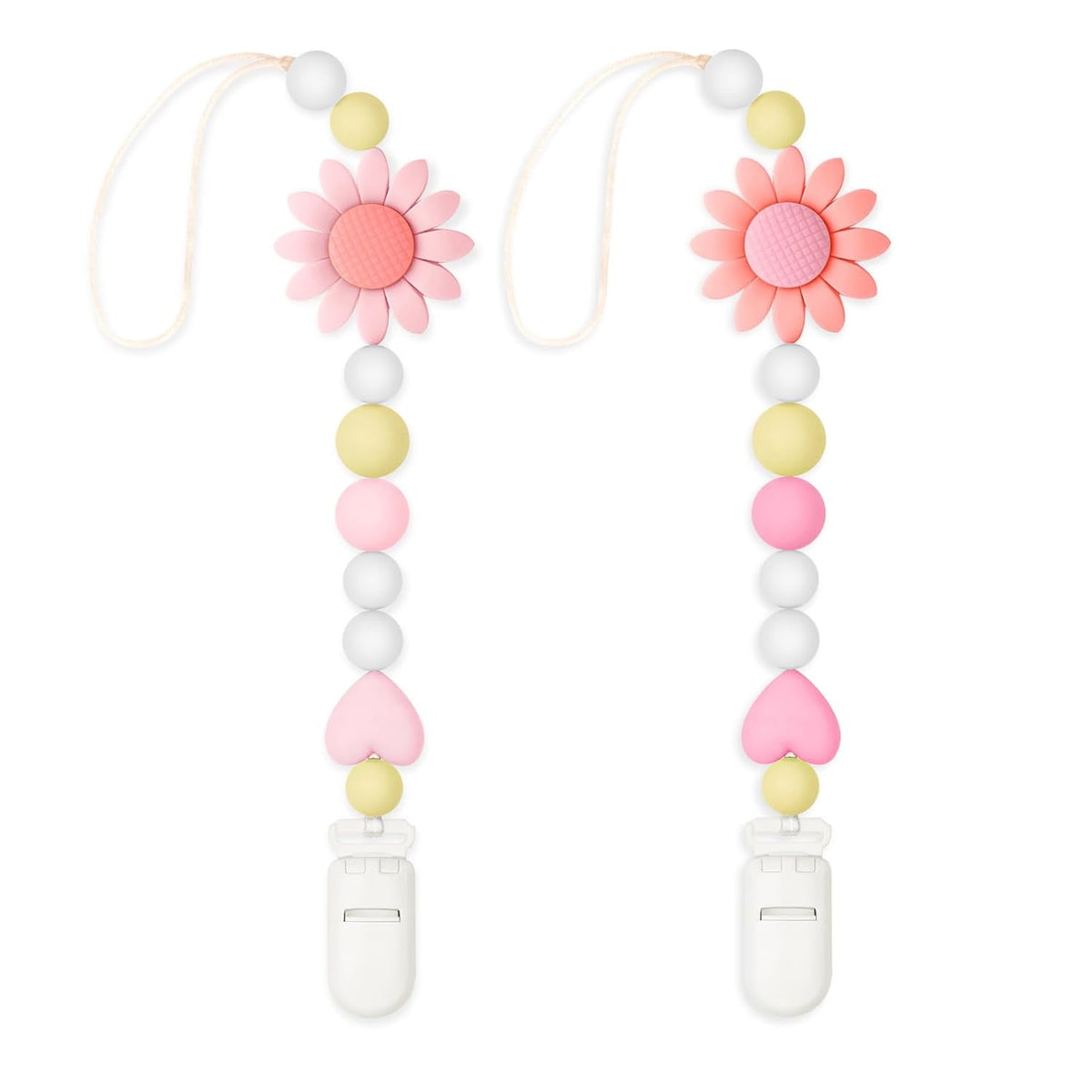 Sunflower Silicone Pacifier Clips, Set of 2