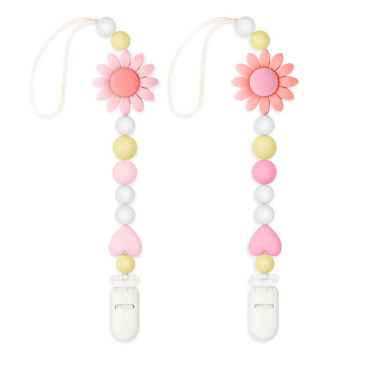 Sunflower Silicone Pacifier Clips, Set of 2