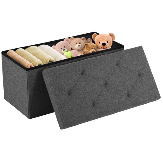 30 in Folding Storage Ottoman Bench, Fabric, Holds 660 lb, Gray