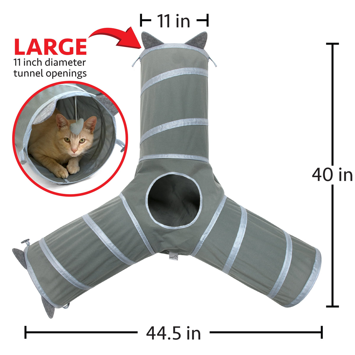 Pop-Up 3-Way Cat Tunnel with Peek Hole and Catnip Toys, Gray - Image 5