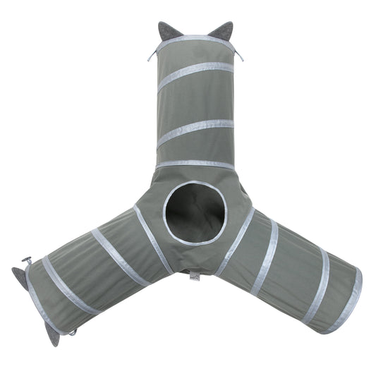 Pop-Up 3-Way Cat Tunnel with Peek Hole and Catnip Toys, Gray