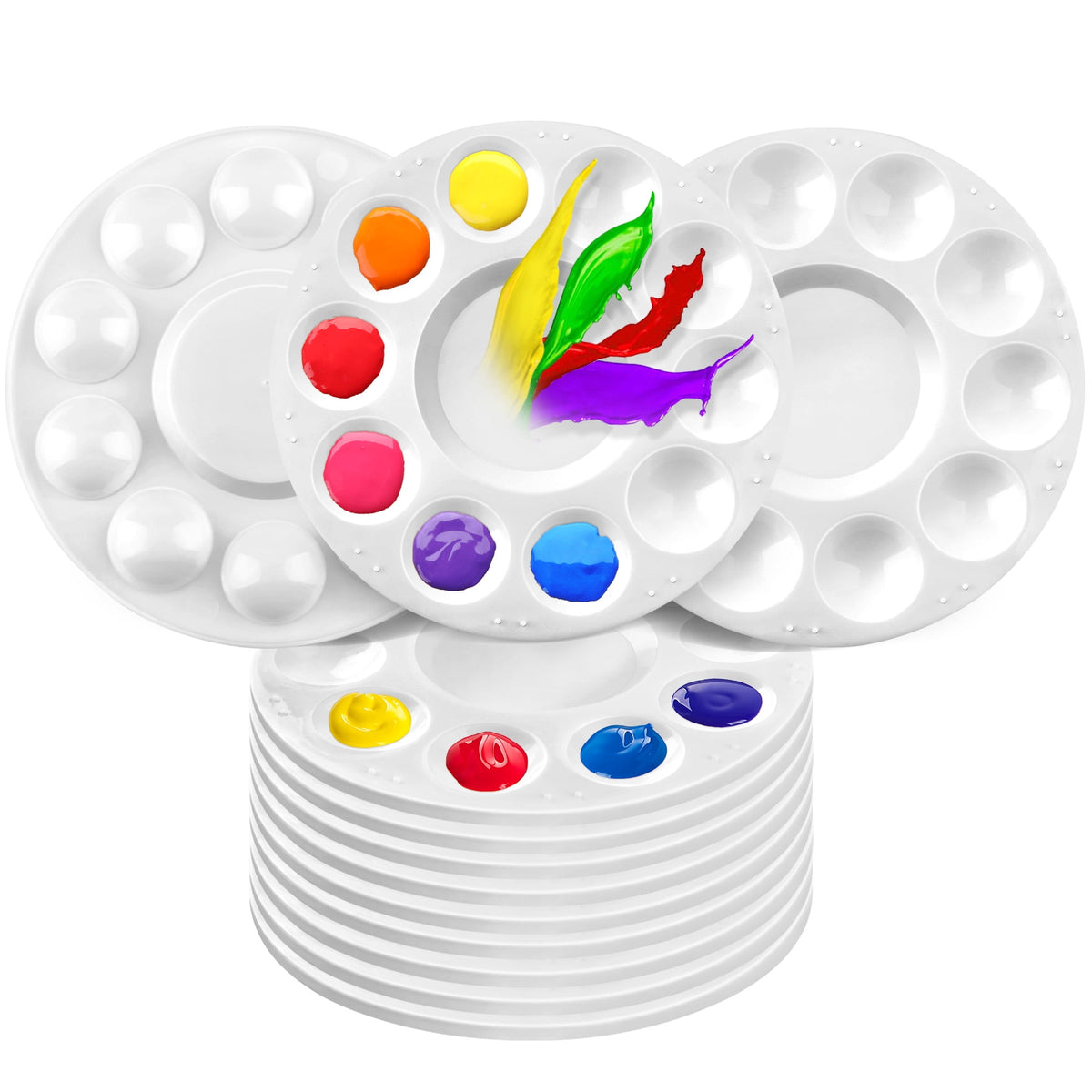 Plastic Paint Palettes for Kids, 6.5 in Round, 12-Pack