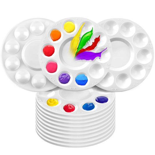 Plastic Paint Palettes for Kids, 6.5 in Round, 12-Pack
