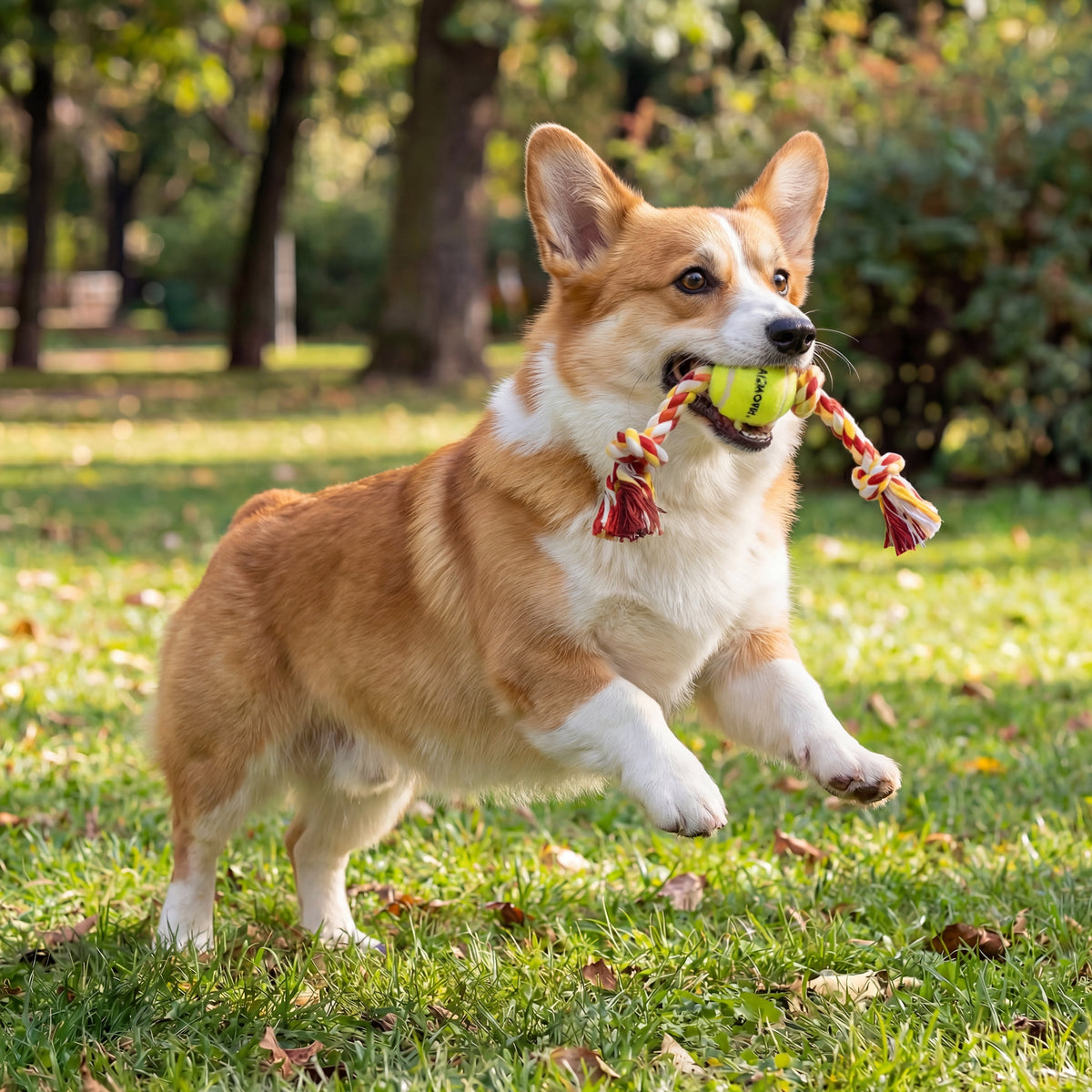 Cotton-Blend 3-Knot Tug Rope Dog Toy with Mini Tennis Ball, 11 in - Image 6