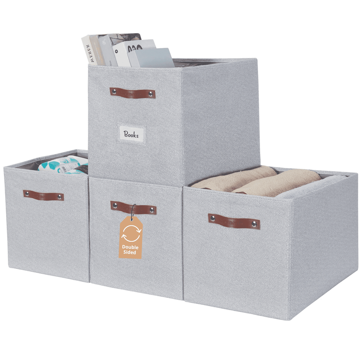 Collapsible Fabric Cube Storage Bins, 13 x 15 x 13 in, Set of 4, Light Grey