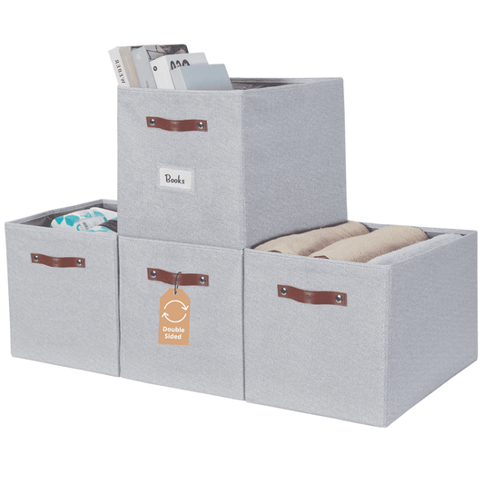 Collapsible Fabric Cube Storage Bins, 13 x 15 x 13 in, Set of 4, Light Grey
