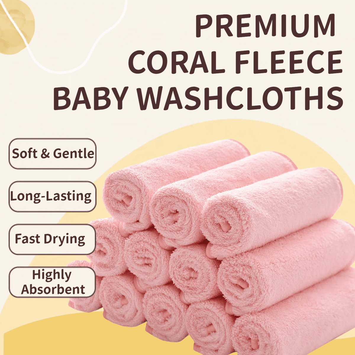 Coral Fleece Baby Washcloths, 12 x 12 in, 12-Pack - Image 4