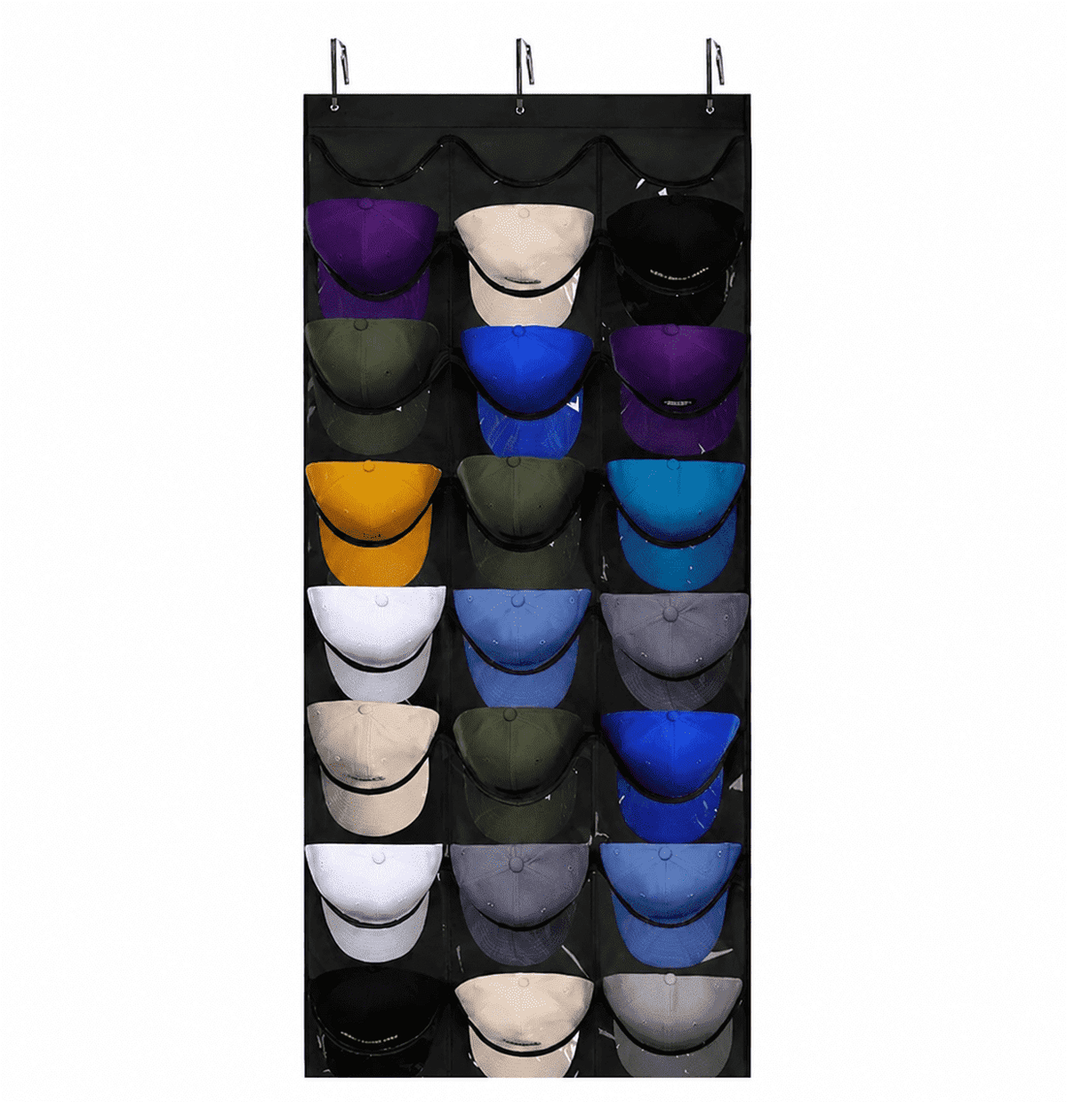 24-Pocket Hanging Cap Organizer for Wall or Door