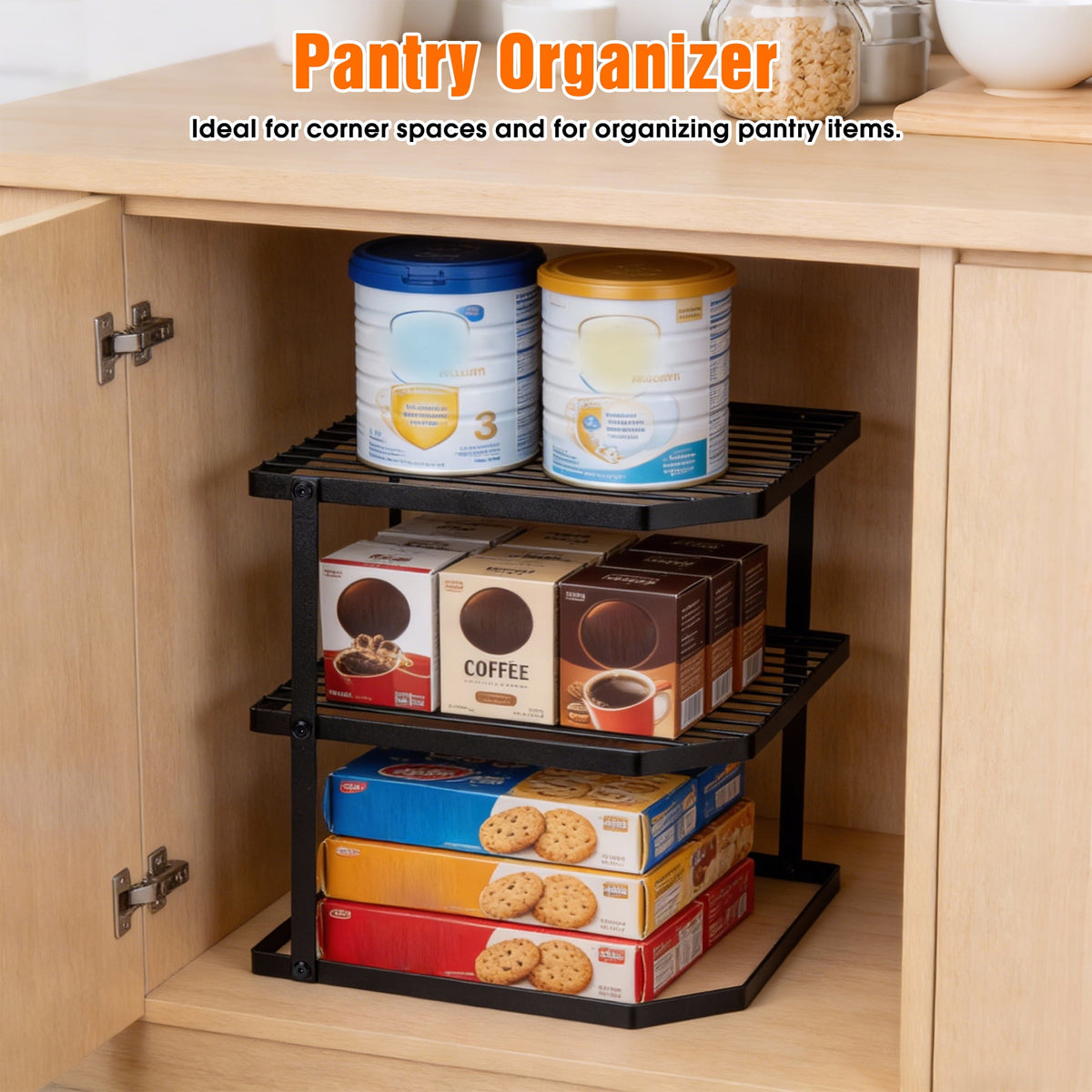 3-Tier Corner Shelf Rack for Kitchen Cabinets, Black - Image 3