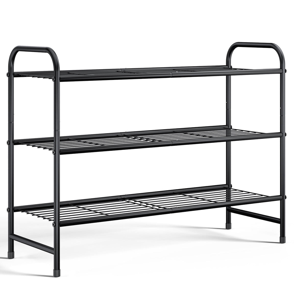 3-Tier Stackable Metal Shoe Rack, Holds 16 Pairs, 25.9 x 11.4 x 19.3 in, Black
