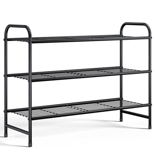 3-Tier Stackable Metal Shoe Rack, Holds 16 Pairs, 25.9 x 11.4 x 19.3 in, Black