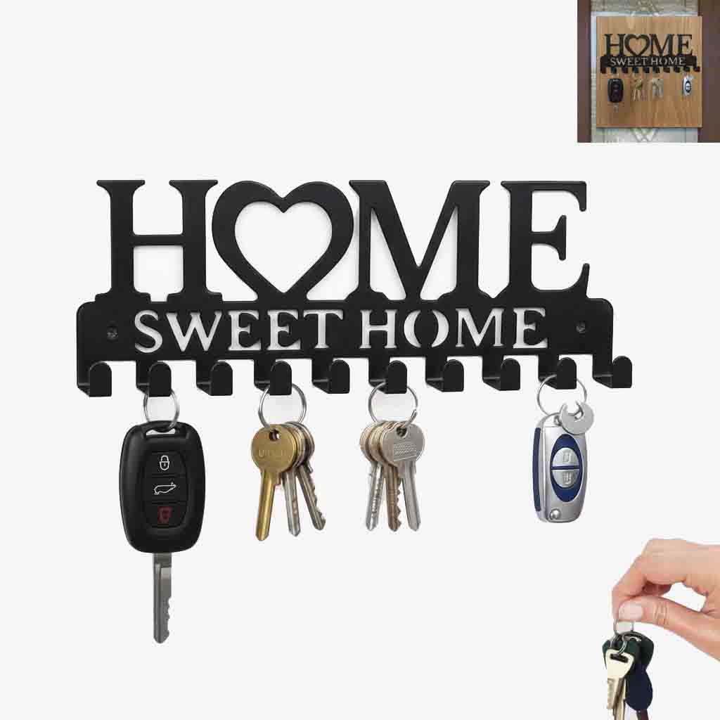 Decorative Wall-Mounted Key Hook Rack, Matte Black Iron - Image 2