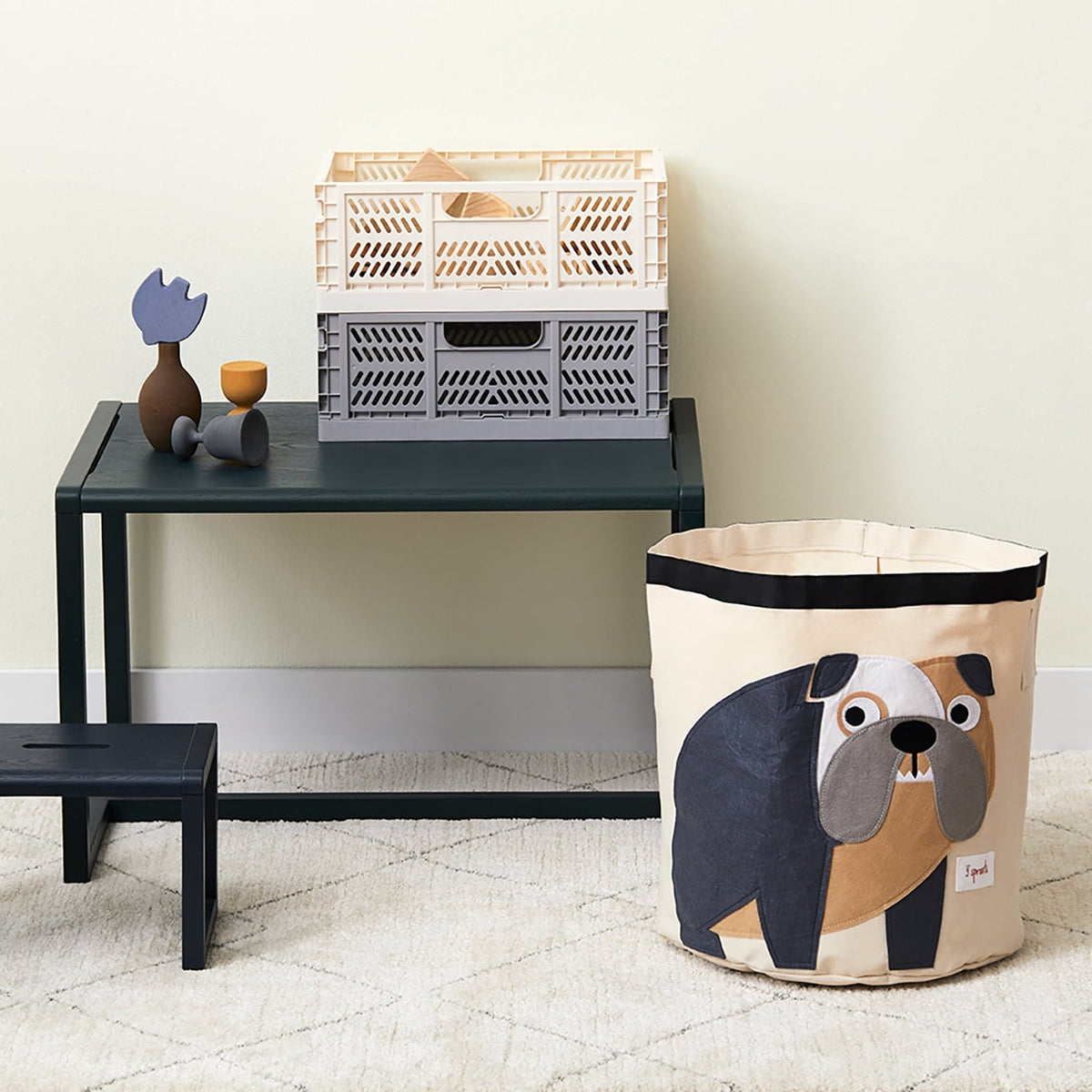 Folding Canvas Toy Storage Basket, Bulldog Print - Image 2