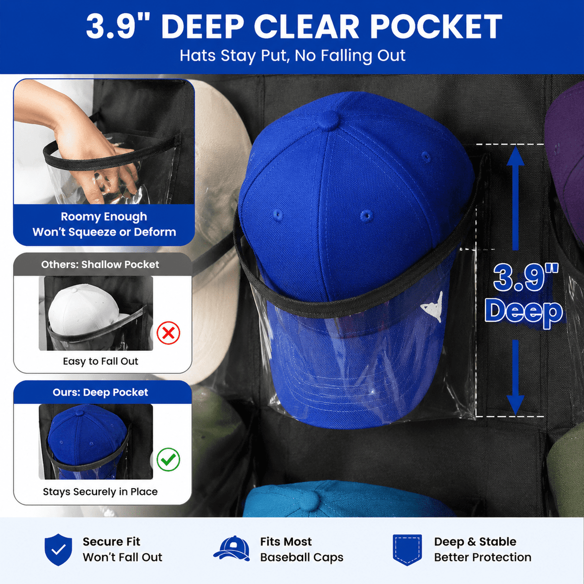 24-Pocket Hanging Cap Organizer for Wall or Door - Image 6