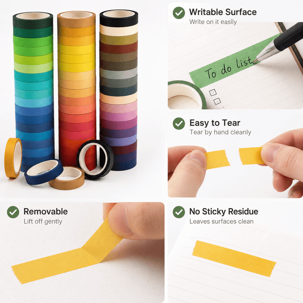Rainbow Washi Tape Set, 8 mm x 4 m, 60 Rolls - Image 2