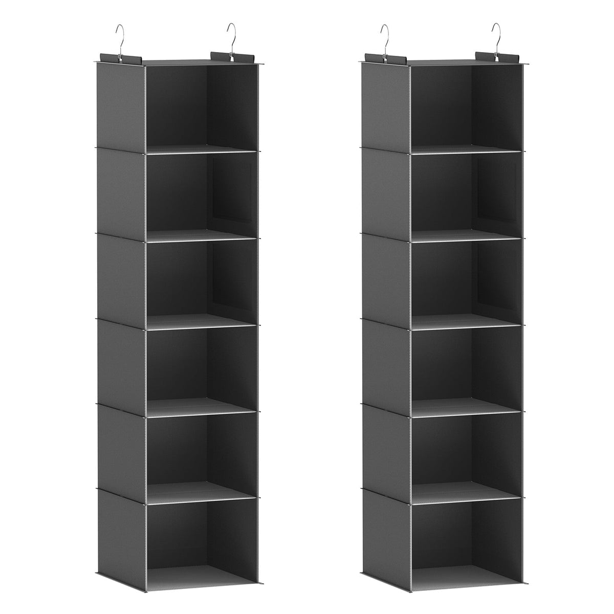 6-Shelf Hanging Closet Organizer with Bamboo Rods and Side Pockets, Gray