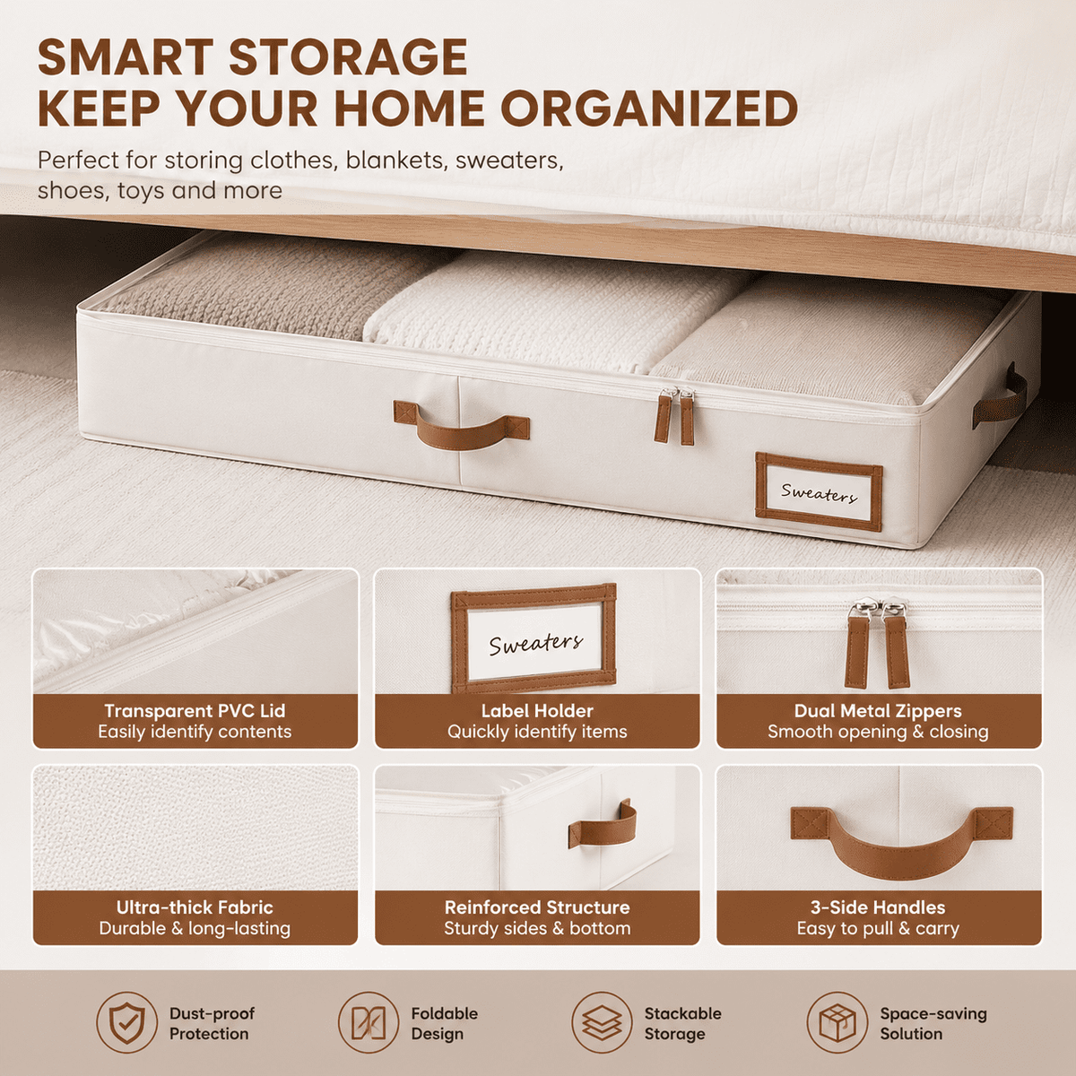 Under-Bed Storage Bags with Handles and Label Holders, Large, 2-Pack - Image 3