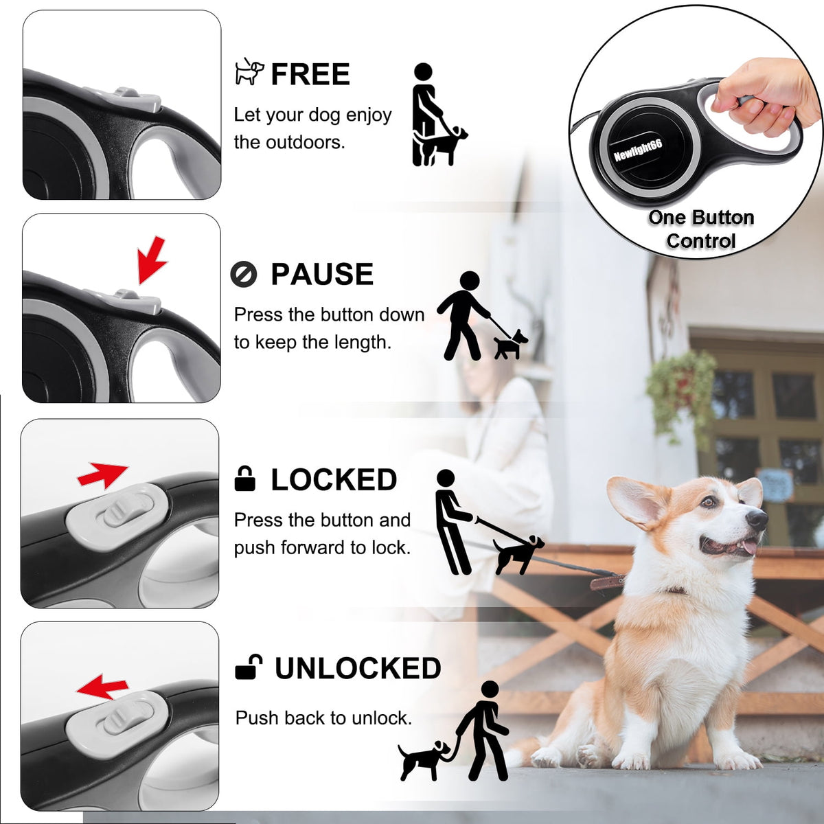 Heavy-Duty Retractable Dog Leash for Large Dogs, 16 ft, up to 80 lb, Gray - Image 6