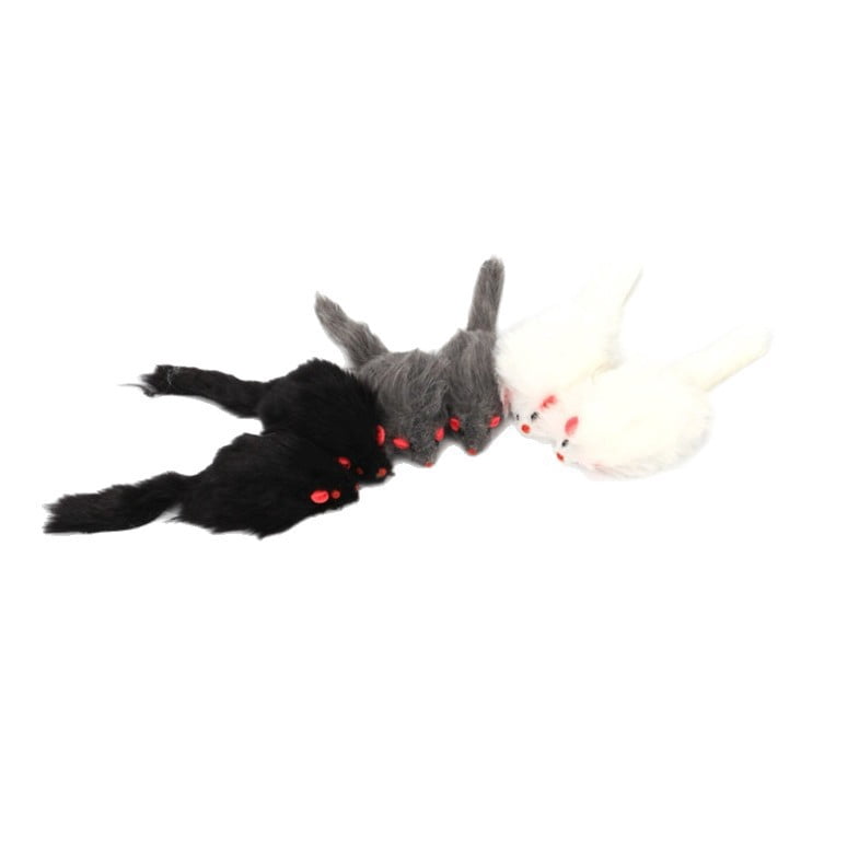 Realistic Fur Mouse Cat Toys with Rattle, White and Gray, 12-Pack