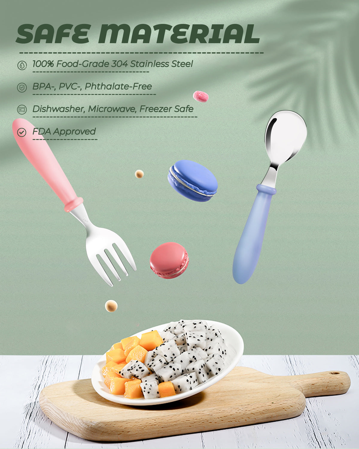 Toddler Forks and Spoons, Stainless Steel with Round Handles, 10 Pieces - Image 3