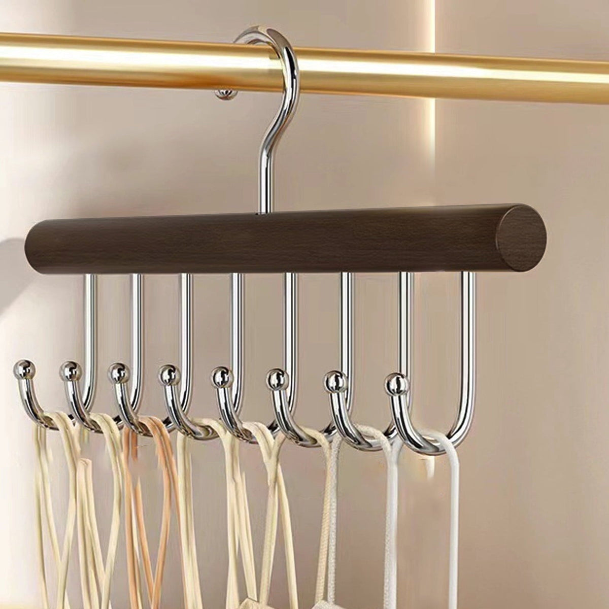 Wooden Belt and Tie Hanger with 8 Hooks, 11 x 6.7 in, Brown - Image 2