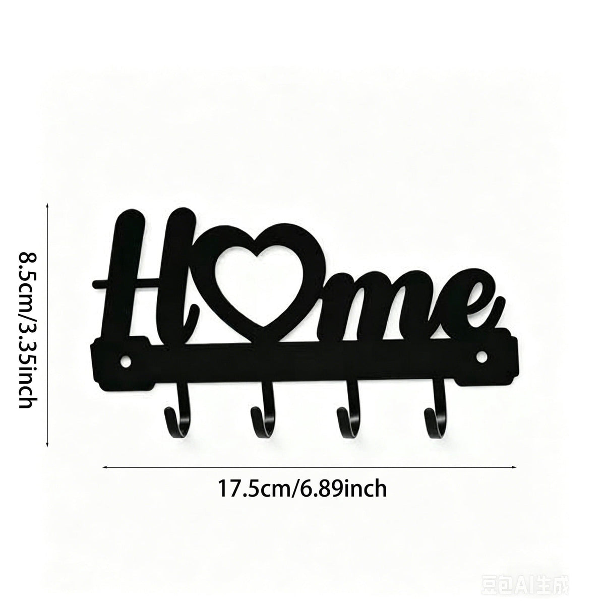 Wall-Mounted Metal Key Rack with 4 Hooks, 6.9 in, Black - Image 3