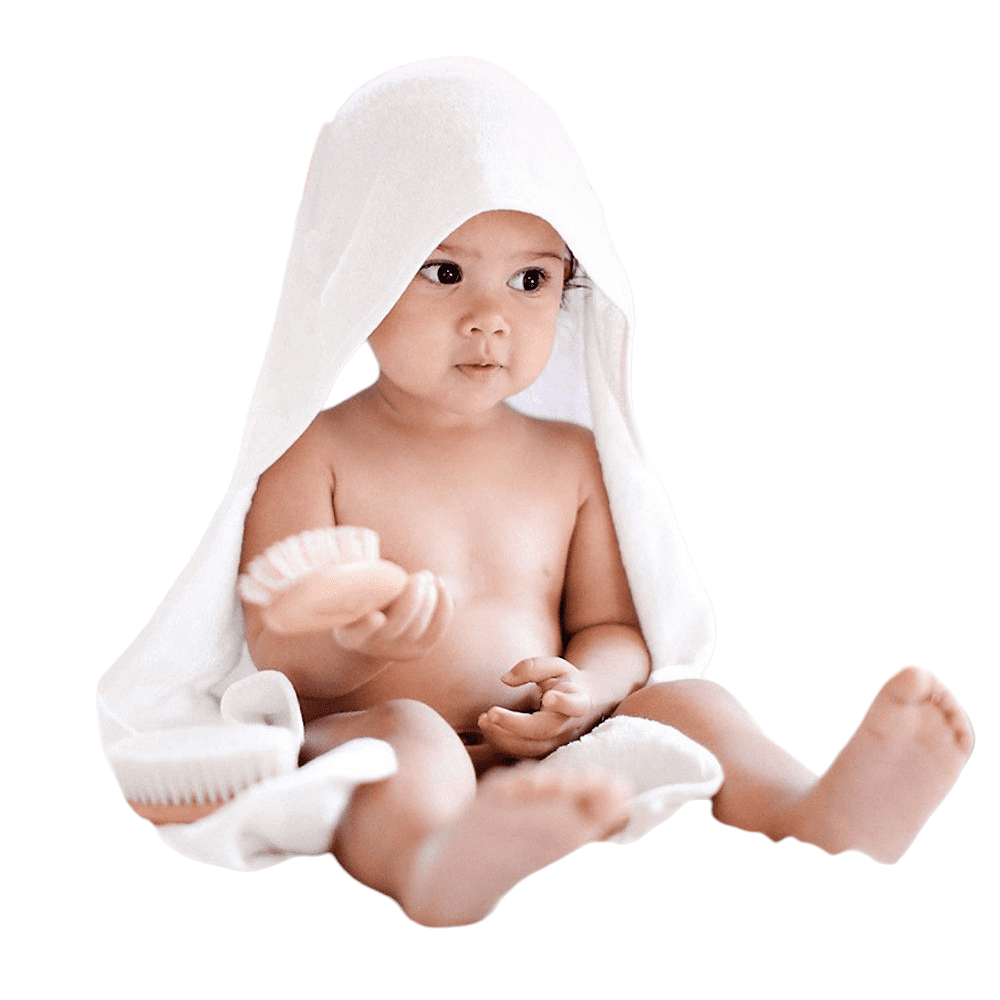 Organic Bamboo Terry Hooded Baby Towel with Bear Ears, White, Small - Image 3