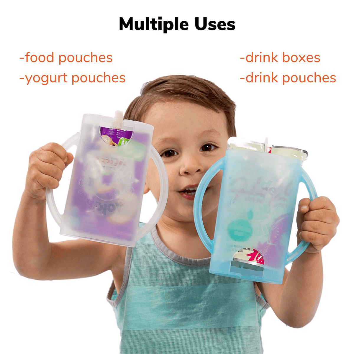 Squeeze-Proof Pouch Holder with Handles, Open Bottom (Purple) - Image 3