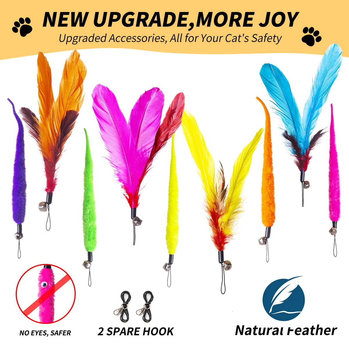Interactive Cat Feather Wand Set, 2 Retractable Wands and 9 Refills (14 Pieces) - Image 5