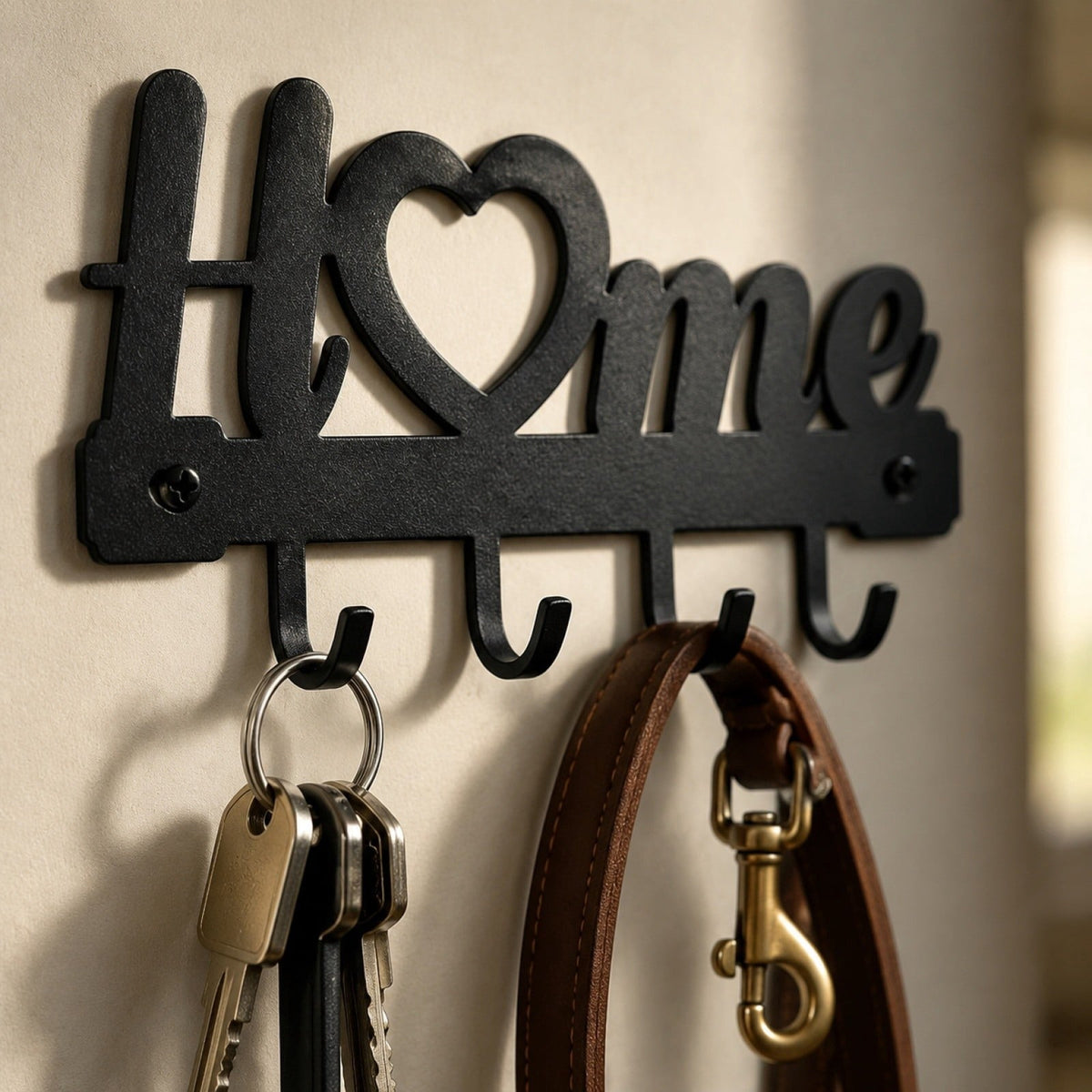 Wall-Mounted Metal Key Rack with 4 Hooks, 6.9 in, Black - Image 5