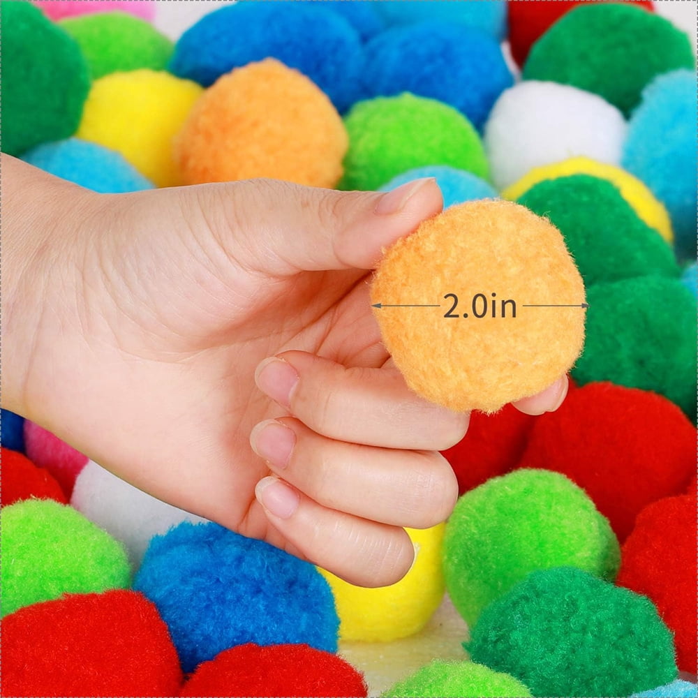 Large 2 in Craft Pom Poms, Multicolour, 32 Pieces - Image 2